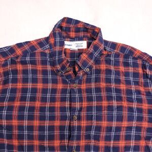 Old Navy Tartan Flannel Casual Button Up Shirt Mens Size Medium M Blue Orange
